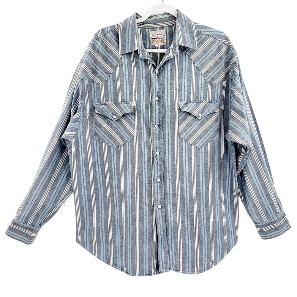 Vintage Rocking Ranchwear by Kennington Blue Striped Button Up Shirt Men’s XL